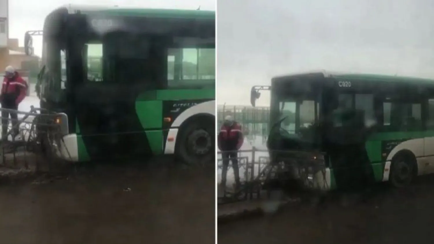 Пассажирский автобус снес ограждение в Нур-Султане