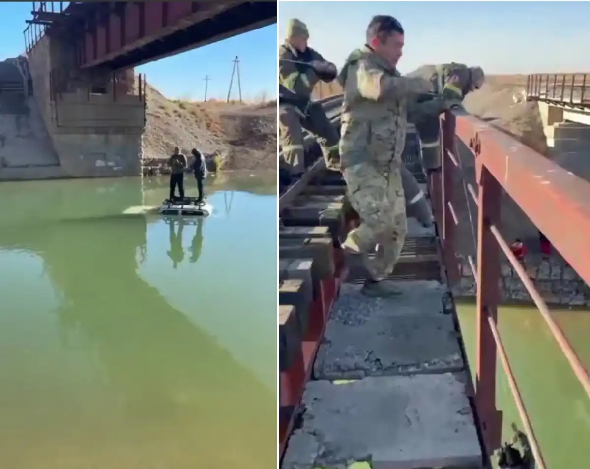 Авто с двумя мужчинами упало в канал в Туркестанской области – ВИДЕО