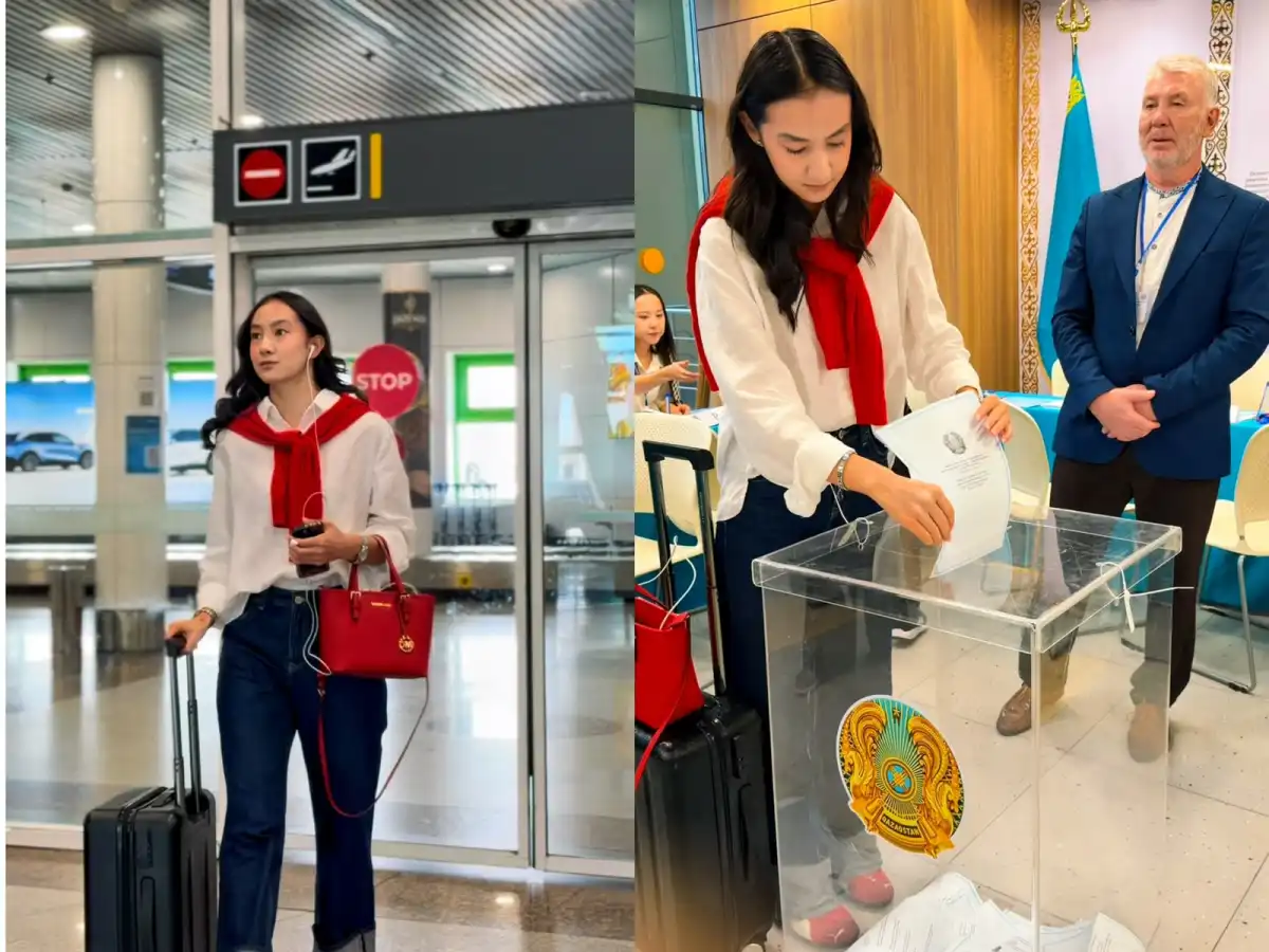 Из аэропорта - на голосование: девушка с чемоданом пришла на избирательный участок в Астане